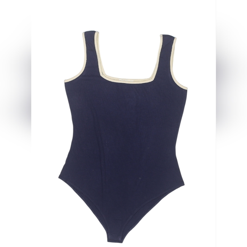 Kaileigh Ribbed Contrast Trim Bodysuit – Navy/Cream – Size L - Picture 4 of 5